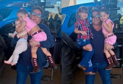 Leonardo e Poliana curtem dia com os netos na Fazenda Talismã